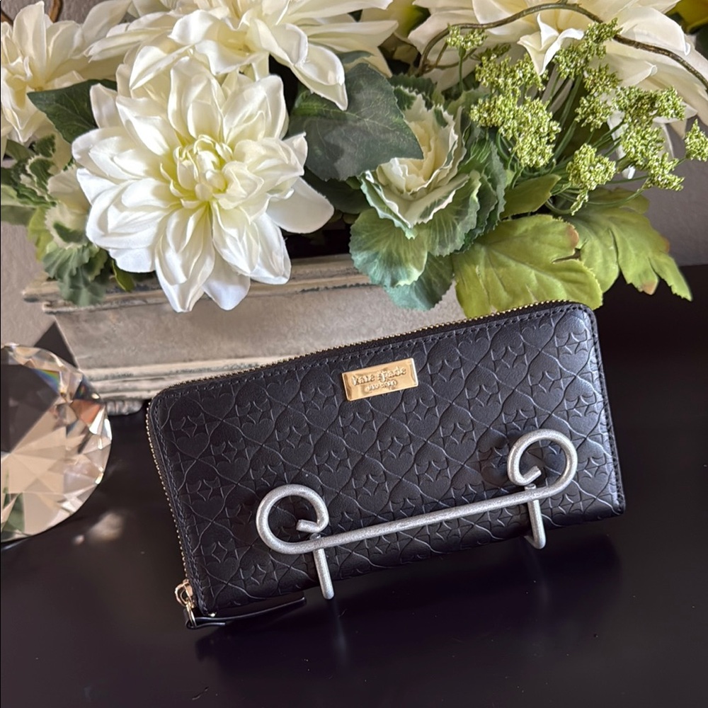 Kate Spade Penn Place Black Leather Embossed Wallet